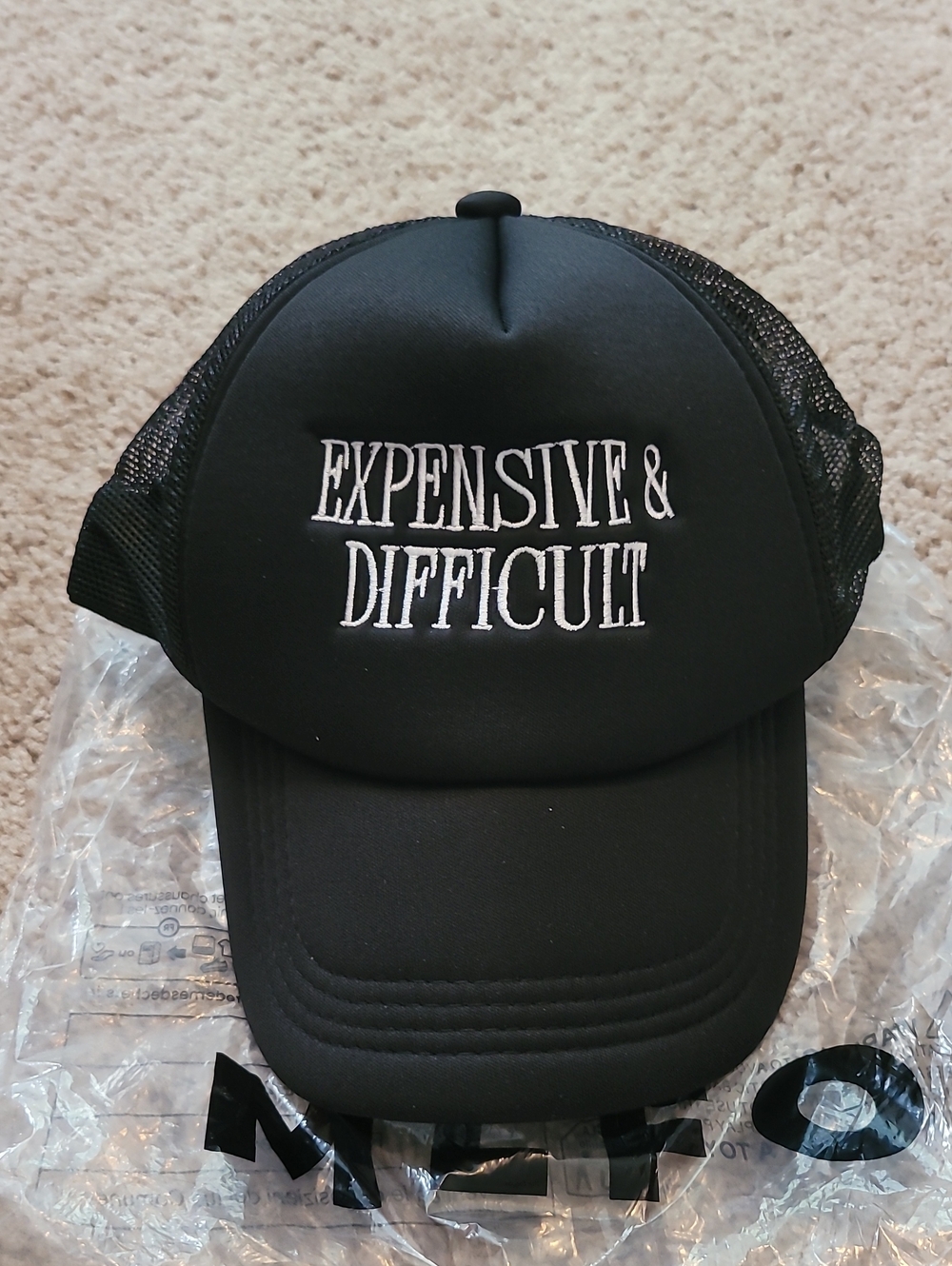 "Expensive & Difficult" Black Trucker Cap